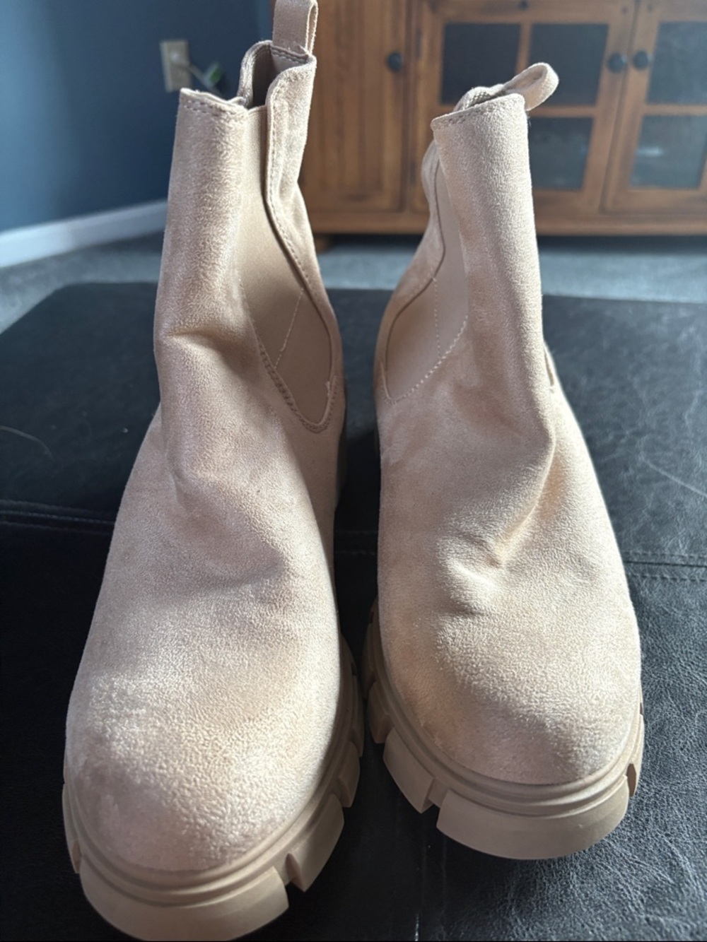 Women's Suede Chelsea Bootie in Beige madden girl size 10
